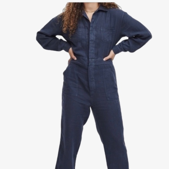 Mate the Label Linen Long Sleeve Jumpsuit in Midnight (Navy) - Picture 1 of 5